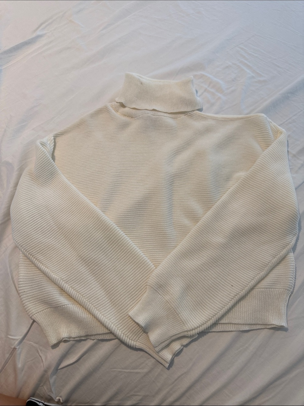 BCBGeneration Ivory Ribbed Shoulder Cut out Turtleneck Sweater